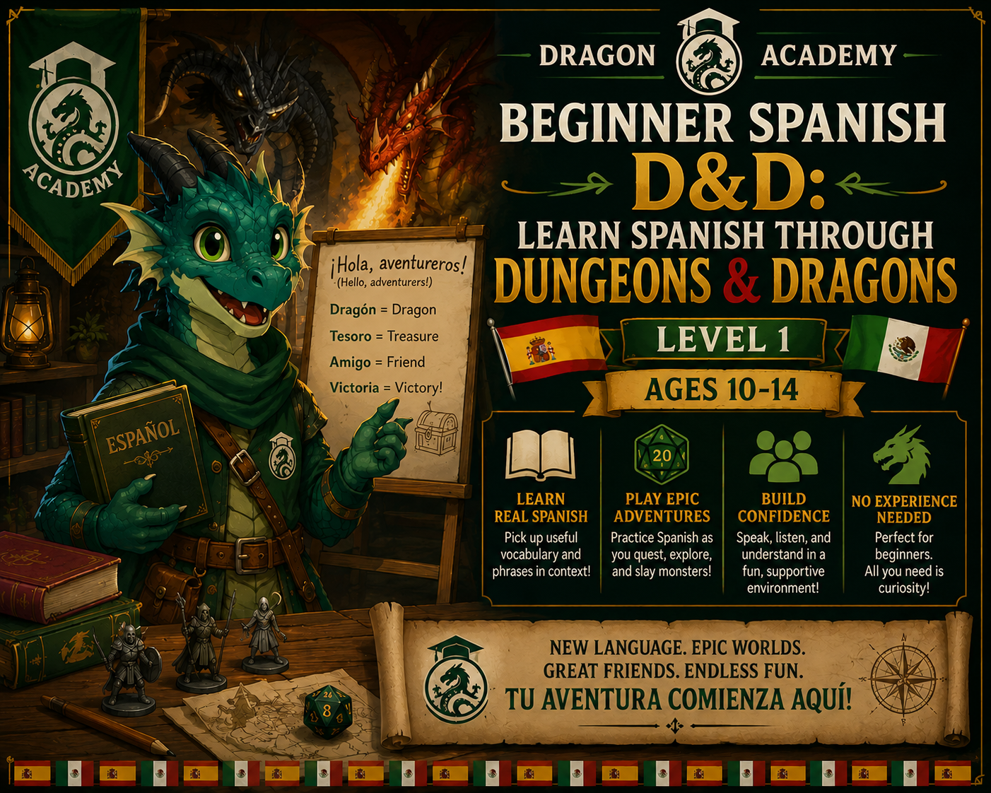 Beginner Spanish D&D: Learn Spanish Through Dungeons and Dragons — Level 1